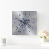 Blue Octopus Roman Numerals On Dark Silver Vierkante Klok (Huis)