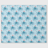 Blue Octopus Santa Hat Kerstfeestdag Cadeaupapier (Vlak)