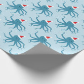 Blue Octopus Santa Hat Kerstfeestdag Cadeaupapier (Hoek)