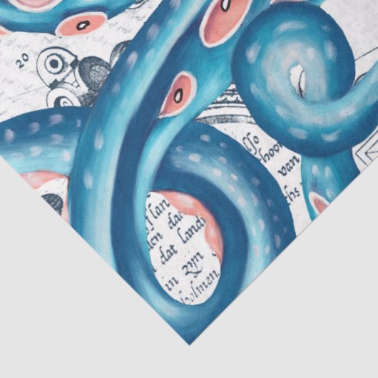 Blue Octopus Tentacle  Map White Art Tissuepapier (Detail)