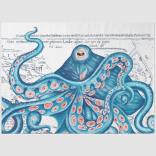 Blue Octopus Tentacle  Map White Art Tissuepapier