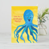 Blue Octopus verjaardagsfeest uitnodiging (Staand voorkant)