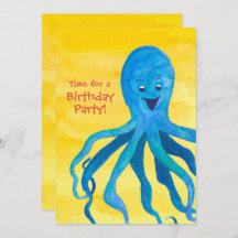 Blue Octopus verjaardagsfeest uitnodiging