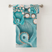 Blue Octopus Vintage Map Nautical Art Bad Handdoek (Insitu)