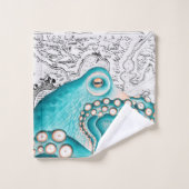 Blue Octopus Vintage Map Nautical Art Bad Handdoek (Wasdoekje)