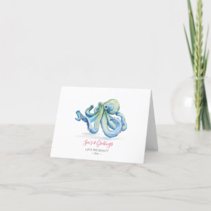 Blue Octopus WatercolorChristmas Holiday Kaart