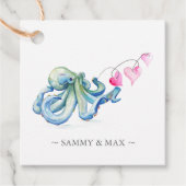Blue Octopus Waterverf Valentijnsdag Bedankjes Labels (Voorkant)