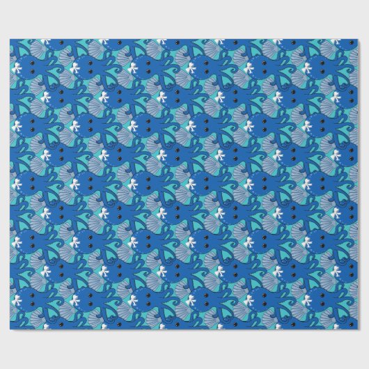 Blue Octopus with Bow Wrapping Paper Cadeaupapier (Vlak)