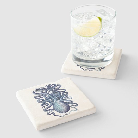 Blue Octopus Zee Monster Stenen Onderzetter (Zijkant)