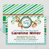 Blue Oerwoud Monkey Safari Animal Boy Baby shower Kaart (Voorkant / Achterkant)