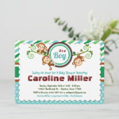 Blue Oerwoud Monkey Safari Animal Boy Baby shower Kaart (Staand voorkant)