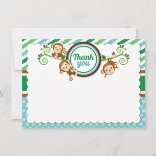 Blue Oerwoud Monkey Safari Baby shower Birthday Bedankkaart
