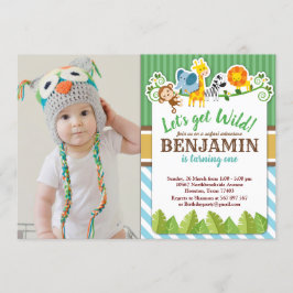 Blue Oerwoud Safari Zoo Animal Birthday Foto Kaart