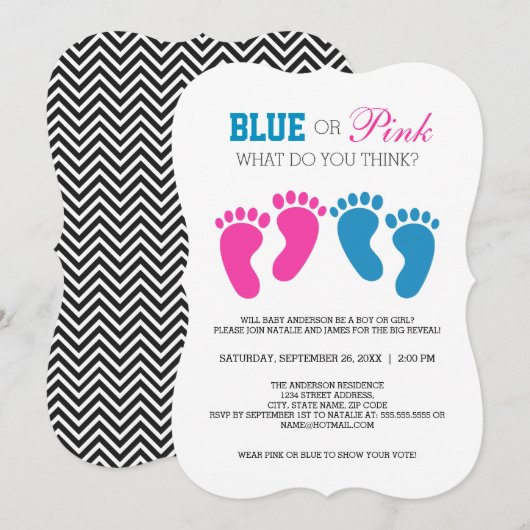 Blue of Pink Foot Prints Gender Reveal Party Kaart (Voorkant / Achterkant)