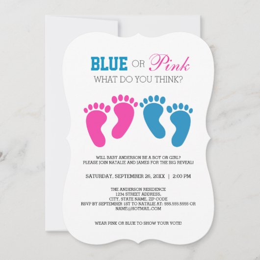 Blue of Pink Foot Prints Gender Reveal Party Kaart (Voorkant)