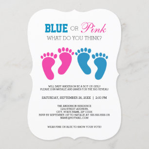 Blue of Pink Foot Prints Gender Reveal Party Kaart