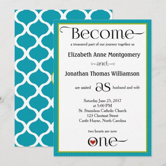 Blue Ogee Christelijke bruiloft uitnodiging (Voorkant / Achterkant)