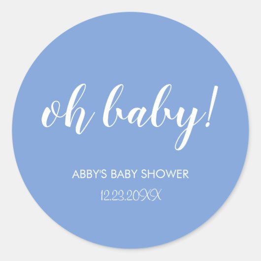 Blue Oh Baby Baby shower Ronde Sticker (Voorkant)