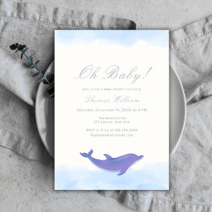 Blue Oh Baby Beach Ocean Dolphin Baby shower Kaart