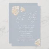 Blue Oh Baby Boho Leaf Boy Baby shower Kaart (Voorkant / Achterkant)