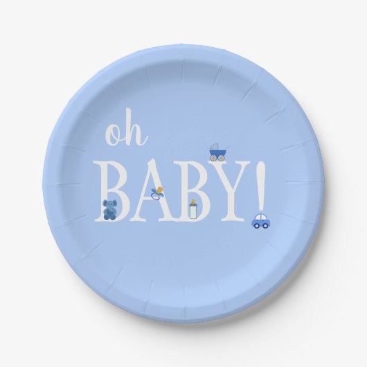 Blue Oh Baby Boy Baby shower Aangepast Bord Papier (Voorkant)
