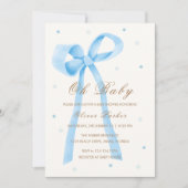 Blue Oh Baby Minimalist Polka Dot Bow Baby shower Kaart (Voorkant)