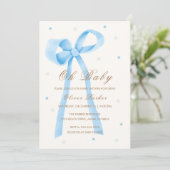 Blue Oh Baby Minimalist Polka Dot Bow Baby shower Kaart (Staand voorkant)
