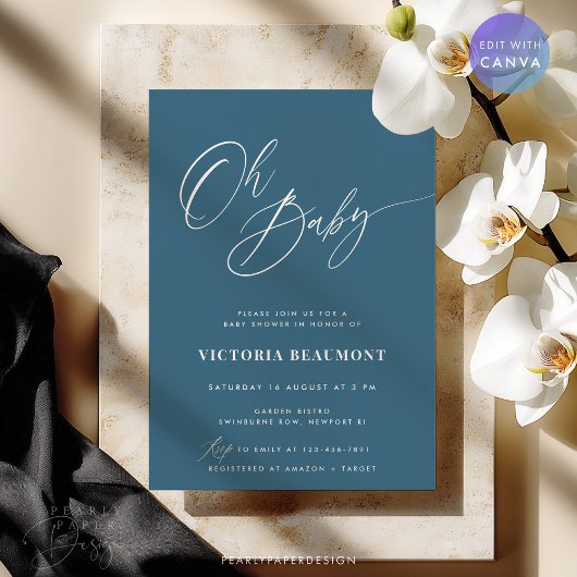 Blue Oh Baby Shower Invitation Kaart