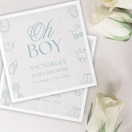 Blue Oh Boy Elegant Hand Drawn Baby Shower Servet
