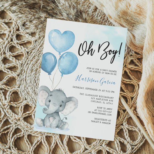 Blue Oh Boy Elephant Waterverf Baby shower Kaart