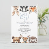 Blue Oh Boy Forest Woodland Animals Baby shower Kaart (Staand voorkant)
