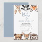 Blue Oh Boy Forest Woodland Animals Baby shower Kaart (Voorkant / Achterkant)