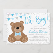 Blue Oh Boy Teddy Bear Baby shower Kaart (Voorkant)