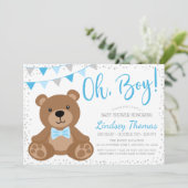 Blue Oh Boy Teddy Bear Baby shower Kaart (Staand voorkant)