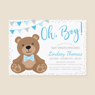 Blue Oh Boy Teddy Bear Baby shower Kaart
