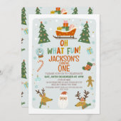 Blue Oh Wat een leuke kerst 1e verjaardag uitnodig Kaart (Voorkant / Achterkant)