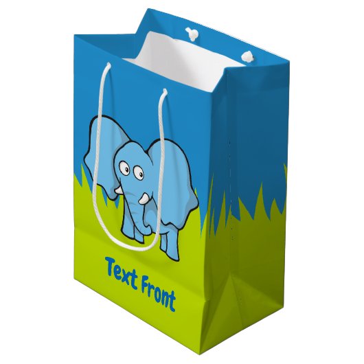 Blue-olifant cartoon middelgrote cadeautas (Voorkant Gekanteld)