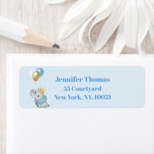 Blue Olifant Label sticker Baby shower adres (Insitu)
