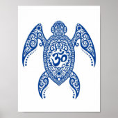 Blue Om Zee Turtle on White Poster (Voorkant)