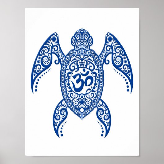 Blue Om Zee Turtle on White Poster (Voorkant)
