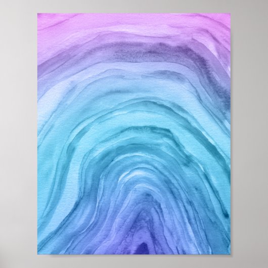 Blue Ombre Abstract Agate II Waterverf Art Poster (Voorkant)