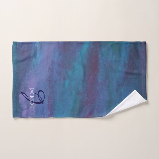 Blue Ombre Abstract | Blauwgroen Paars monogram Vi Bad Handdoek (Handdoek)