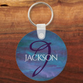 Blue Ombre Abstract | Blauwgroen Paars monogram Vi Sleutelhanger (Voorkant)