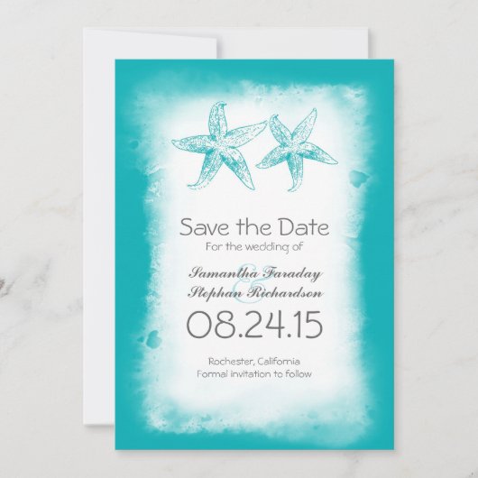 Blue Ombre Beach Sla de datumkaarten op Save The Date (Voorkant)