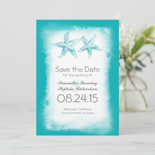 Blue Ombre Beach Sla de datumkaarten op Save The Date (Staand voorkant)