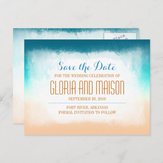 Blue ombre bewaart de datum briefkaarten (Voorkant / Achterkant)