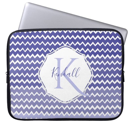 Blue Ombre Chevron Aangepaste laptophoes Laptop Sleeve (Voorkant)