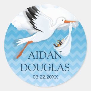 Blue Ombre Chevron Baby Naam Ronde Sticker