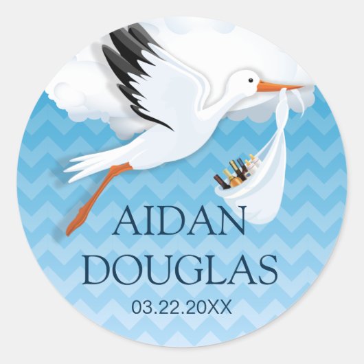 Blue Ombre Chevron Baby Naam Ronde Sticker (Voorkant)