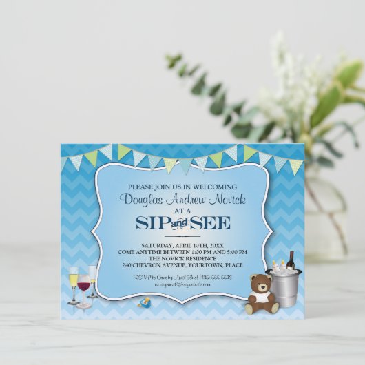 Blue Ombre Chevron Baby Sip en See Kaart (Staand voorkant)